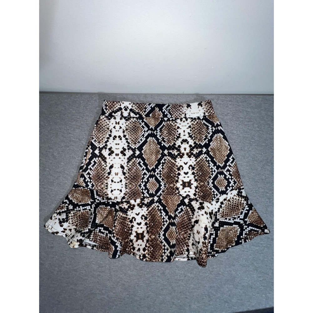 PrettyLittleThing Skirt Womens US 6 Brown Snake Print Mini‎ Flounce Ruffle Party